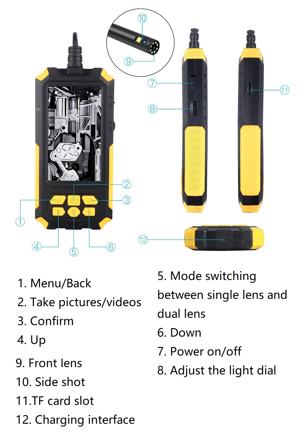 P50558mmDual-lens1080PHD45inchesIPSScreenIndustrialBorescopeIP68WaterproofBorescopewith9LEDLights-1943520-5