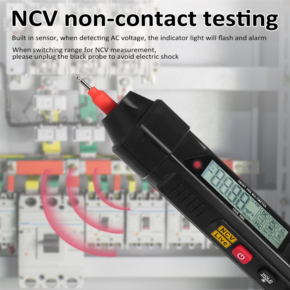 PenType4000CountDigitalMultimeterACDCVoltageTesterNCVNon-ContactTestLEDLightBlackHighPrecisionPortab-2010849-2