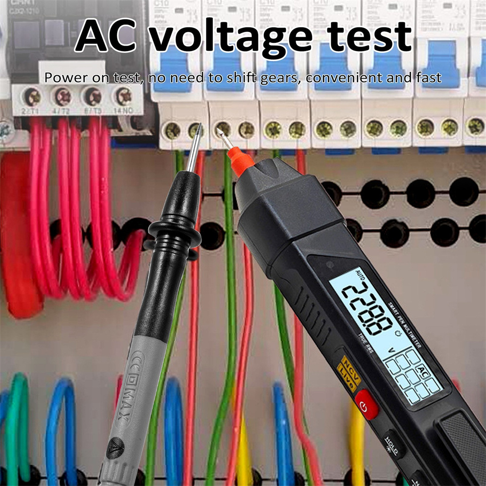 PenType4000CountDigitalMultimeterACDCVoltageTesterNCVNon-ContactTestLEDLightBlackHighPrecisionPortab-2010849-3
