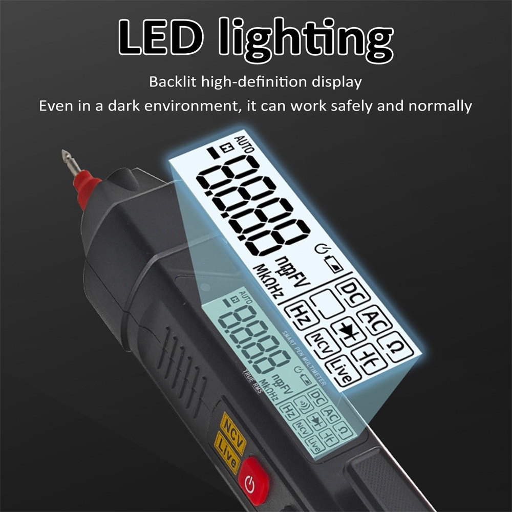 PenType4000CountDigitalMultimeterACDCVoltageTesterNCVNon-ContactTestLEDLightBlackHighPrecisionPortab-2010849-5