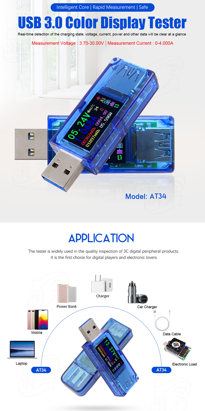 RUIDENGAT34USB30IPSHDColorScreenUSBTesterVoltageCurrentCapacityEnergyPowerTester-1326425-1
