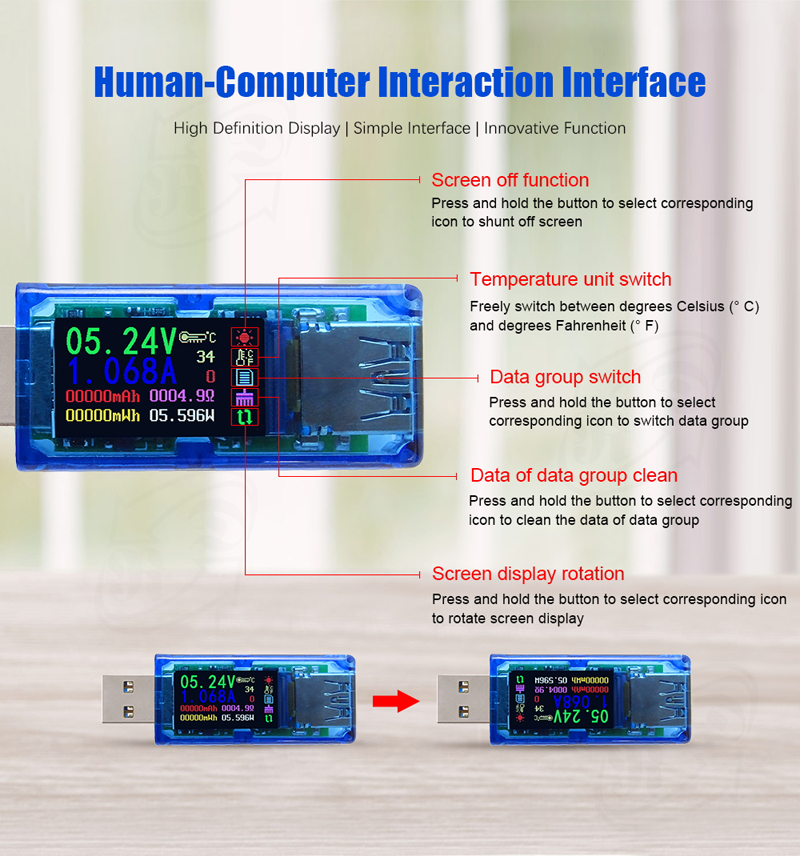RUIDENGAT34USB30IPSHDColorScreenUSBTesterVoltageCurrentCapacityEnergyPowerTester-1326425-8