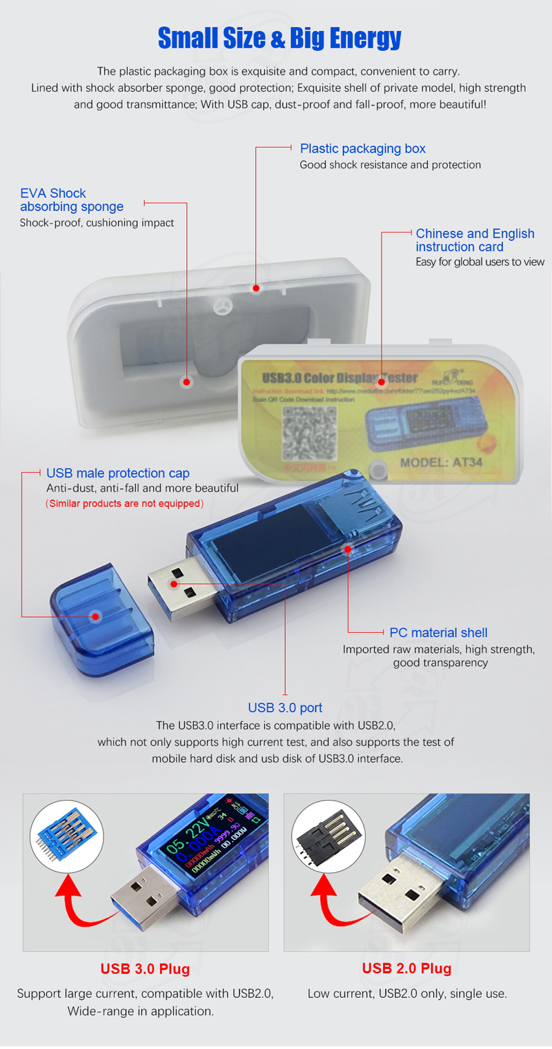 RUIDENGAT34USB30IPSHDColorScreenUSBTesterVoltageCurrentCapacityEnergyPowerTester-1326425-9