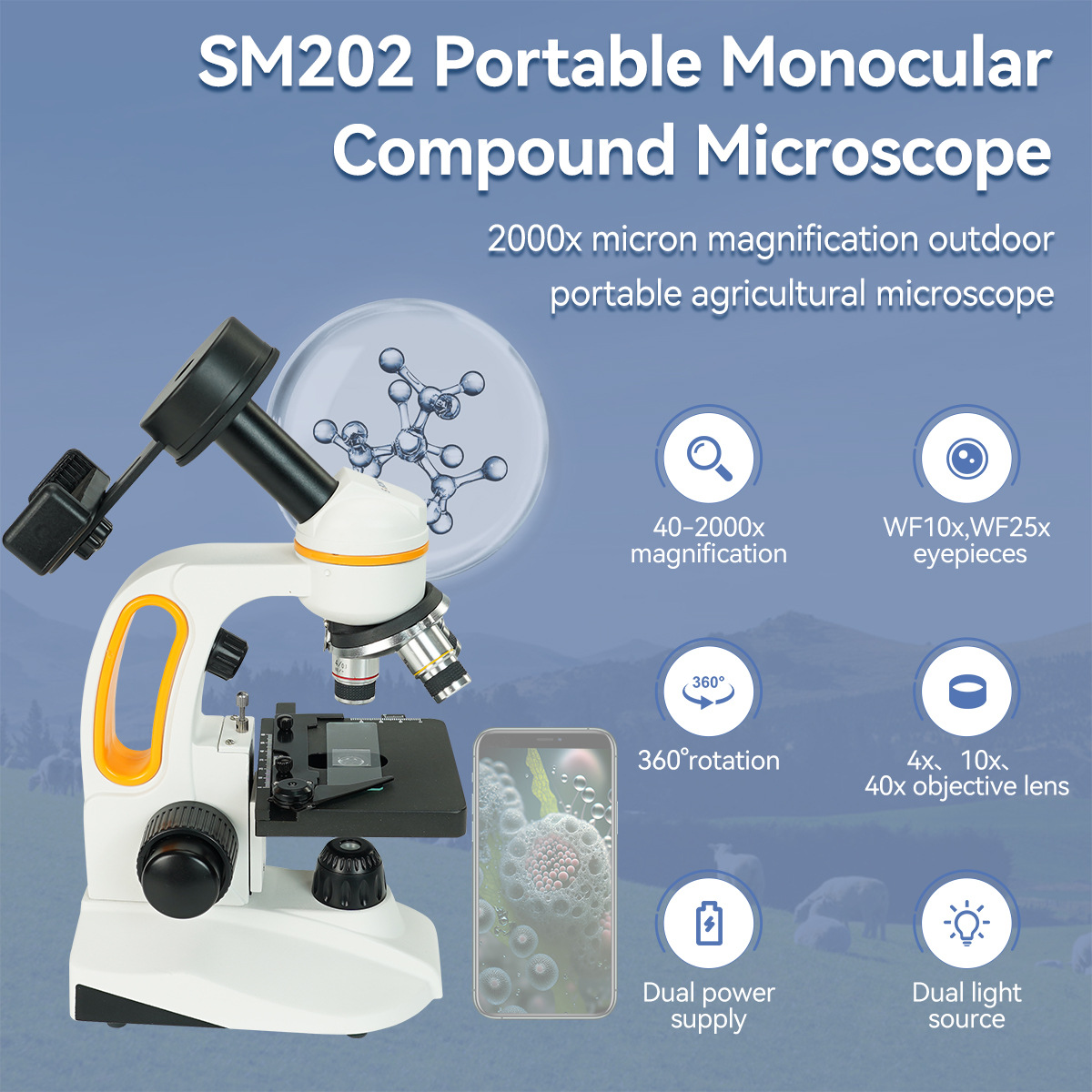 SM202MonocularMicroscope40-2000XMagnificationwithUpgrade25XEyepiecePortableLEDLightDesignIncludeMobi-2004591-1