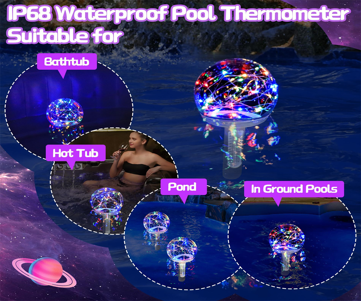 SolarPoweredFloatingPoolThermometerEasytoReadNightDisplayWaterproofHighAccuracyLEDColoredLightforPer-2012909-6