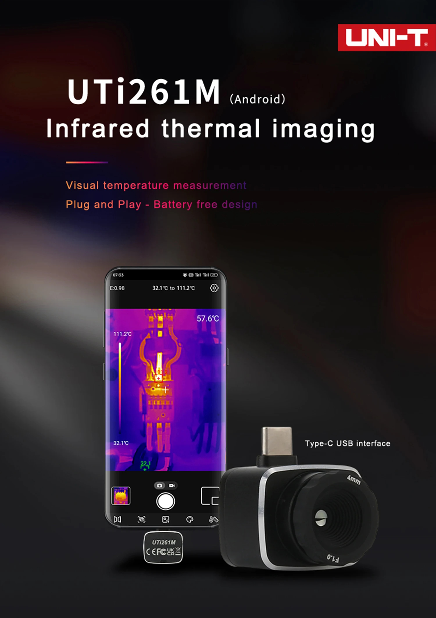 UNI-T-UTi261MInfraredThermalImagerHigh-Resolution256X192PixelforAccurateTemperatureMeasurementCompac-2011732-1