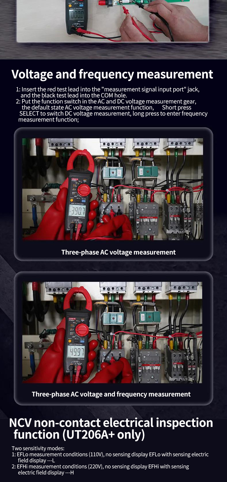 UNI-TDigitalClampMeterUT206A1000VACDCVoltage1000ACurrentAutoRangeTempResistanceMultimeterAmmeterTest-1983368-5