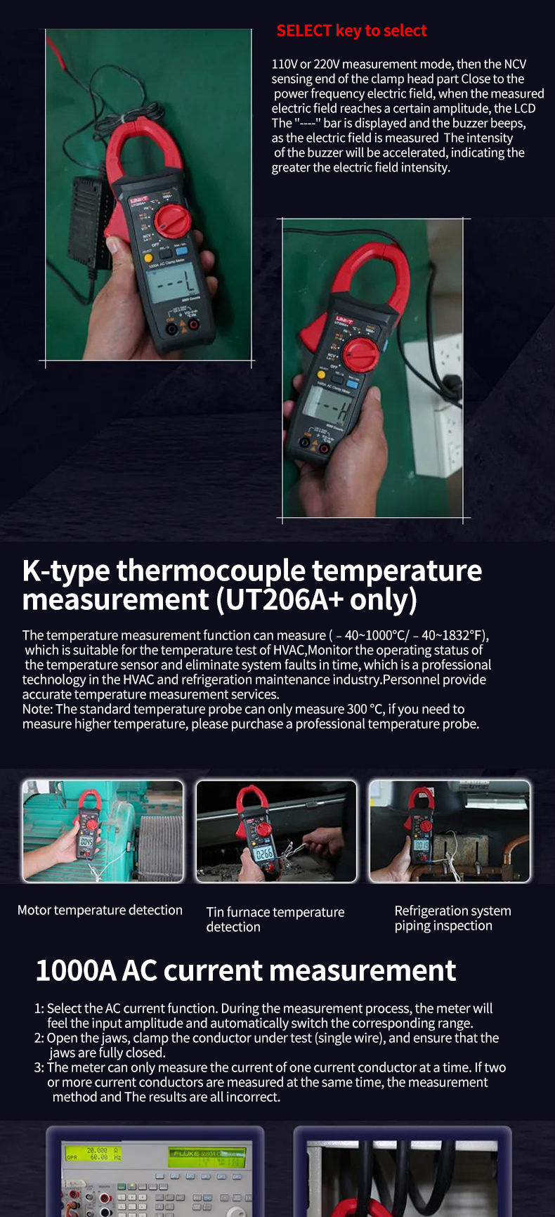 UNI-TDigitalClampMeterUT206A1000VACDCVoltage1000ACurrentAutoRangeTempResistanceMultimeterAmmeterTest-1983368-6