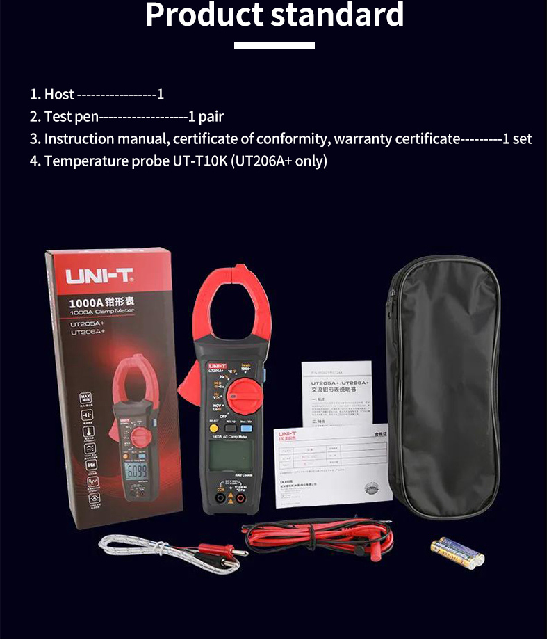 UNI-TDigitalClampMeterUT206A1000VACDCVoltage1000ACurrentAutoRangeTempResistanceMultimeterAmmeterTest-1983368-10