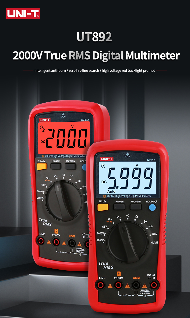 UNI-TDigitalMultimeterUT8922000VACDCVoltmeterTrueRMSCapacitorTesterFrequencyMeterNCVLIVETest-1984161-1