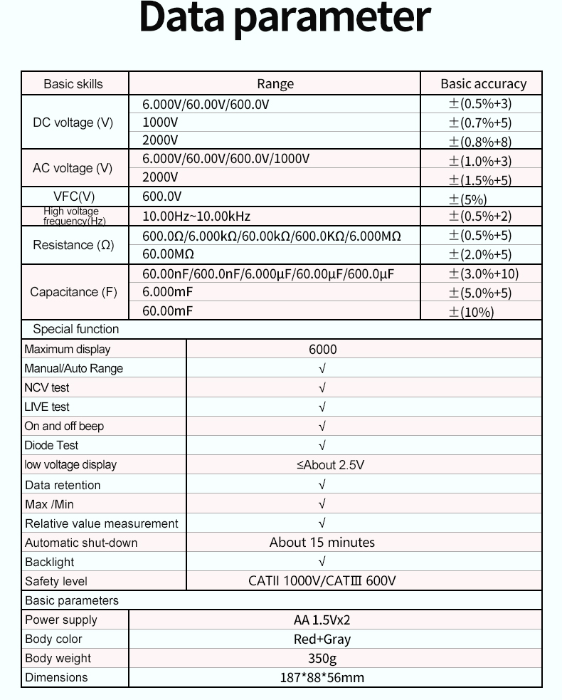 UNI-TDigitalMultimeterUT8922000VACDCVoltmeterTrueRMSCapacitorTesterFrequencyMeterNCVLIVETest-1984161-4