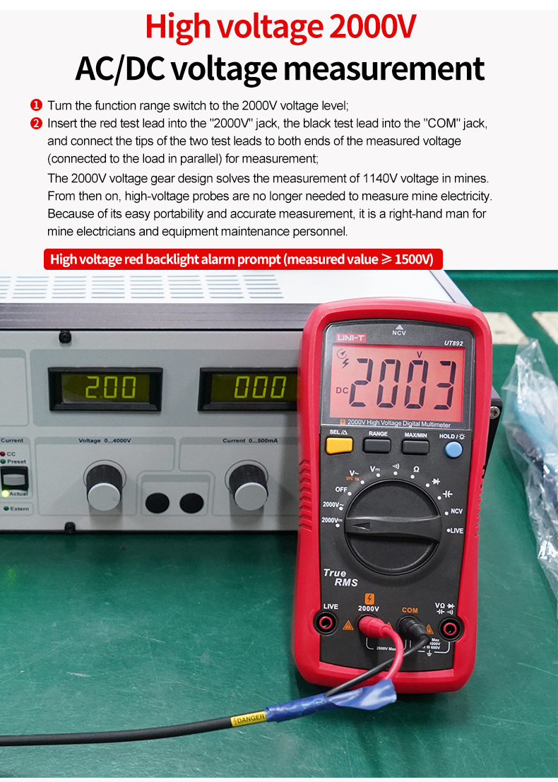 UNI-TDigitalMultimeterUT8922000VACDCVoltmeterTrueRMSCapacitorTesterFrequencyMeterNCVLIVETest-1984161-5
