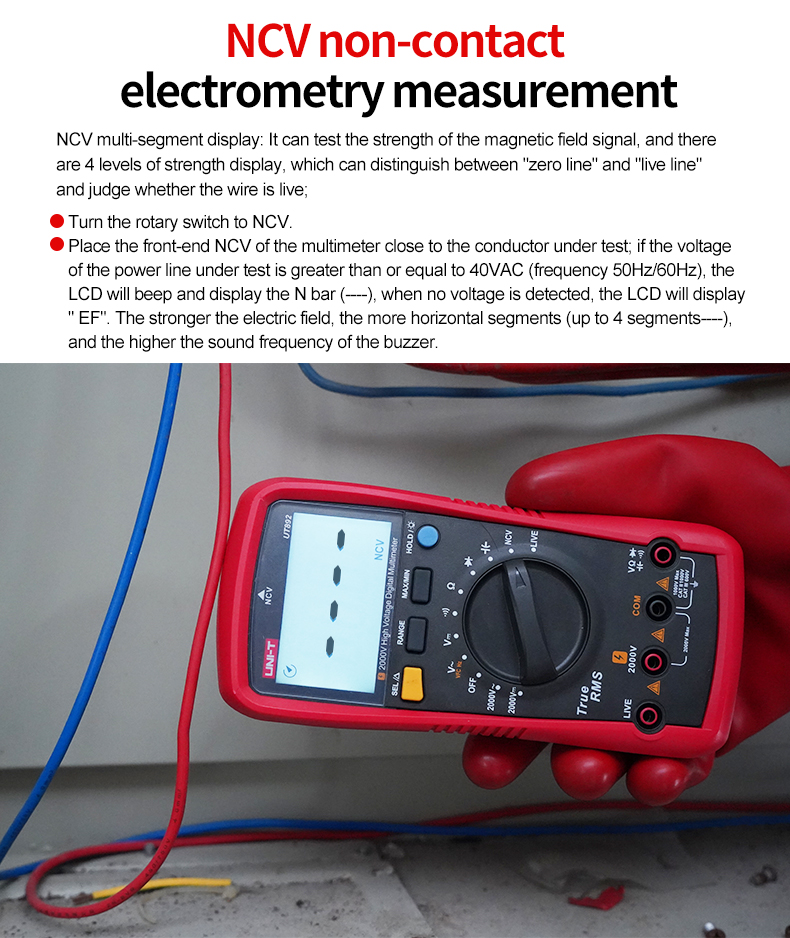 UNI-TDigitalMultimeterUT8922000VACDCVoltmeterTrueRMSCapacitorTesterFrequencyMeterNCVLIVETest-1984161-8