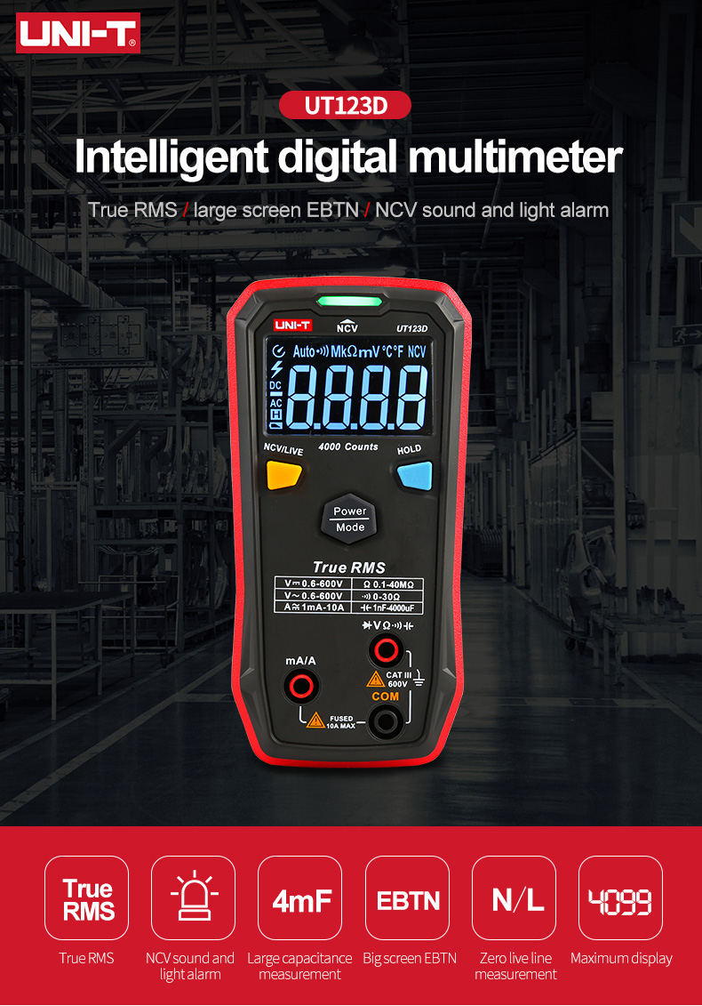UNI-TDigitalSmartMultimeterUT123DTrueRMSEBTNDisplayDCACVoltageCurrentTesterCapacitanceMeterMeasuring-1983048-1