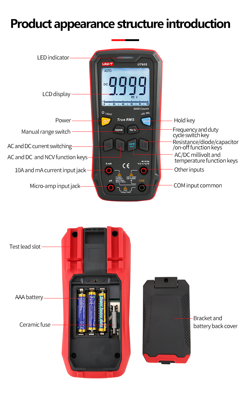 UNI-TDigitalSmartMultimeterUT60SUT60BT1000VACDCVoltmeterAmmeterTrueRMSCapacitorTemperatureTestermult-1983191-13