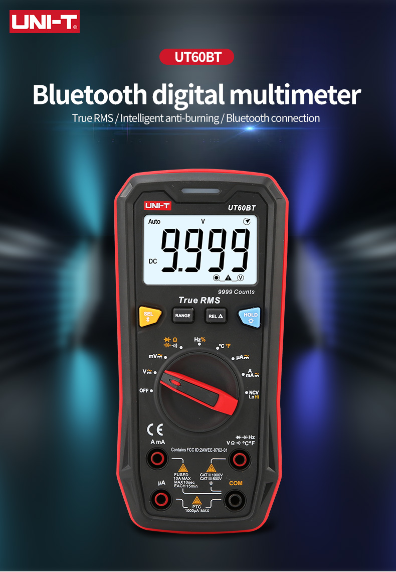 UNI-TDigitalSmartMultimeterUT60SUT60BT1000VACDCVoltmeterAmmeterTrueRMSCapacitorTemperatureTestermult-1983191-3