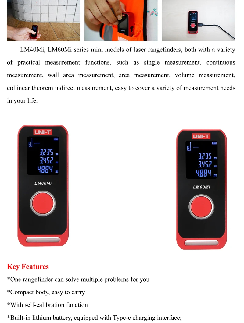 UNI-TLM40MiLM60MiMiniRechargeableLaserDistanceMeters40m60mDigitalElectronicRulerMeasuringInstrument-2012845-3