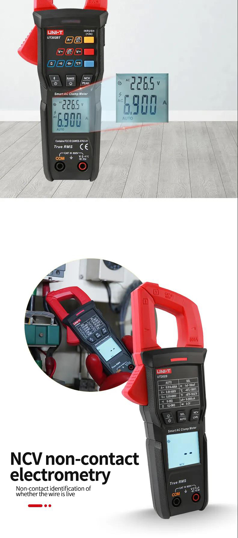UNI-TNewDigitalClampMeterUT202BTBluetoothConnection600AACDCCurrentVoltage9999CountsTRMSNCVAmmeterTes-1983367-3