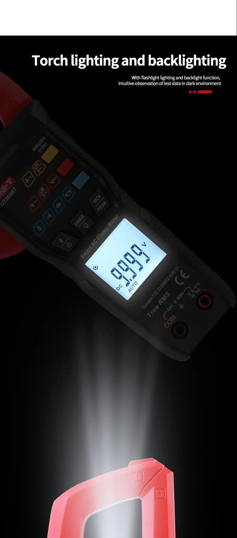 UNI-TNewDigitalClampMeterUT202BTBluetoothConnection600AACDCCurrentVoltage9999CountsTRMSNCVAmmeterTes-1983367-4