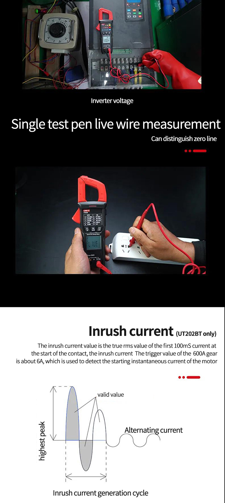 UNI-TNewDigitalClampMeterUT202BTBluetoothConnection600AACDCCurrentVoltage9999CountsTRMSNCVAmmeterTes-1983367-7