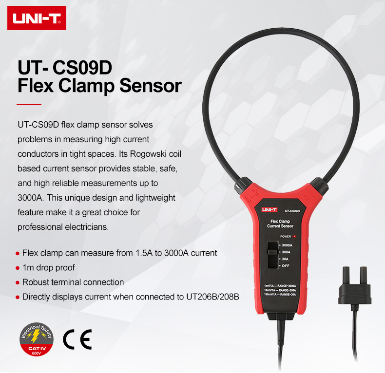 UNI-TUT-CS09D3000AACCurrentFlexibleClampMeterFlexClampSensorAmperemeterFrequencyMeterUT206BUT208BApp-1983051-1