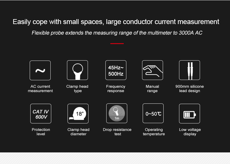 UNI-TUT-CS09D3000AACCurrentFlexibleClampMeterFlexClampSensorAmperemeterFrequencyMeterUT206BUT208BApp-1983051-2