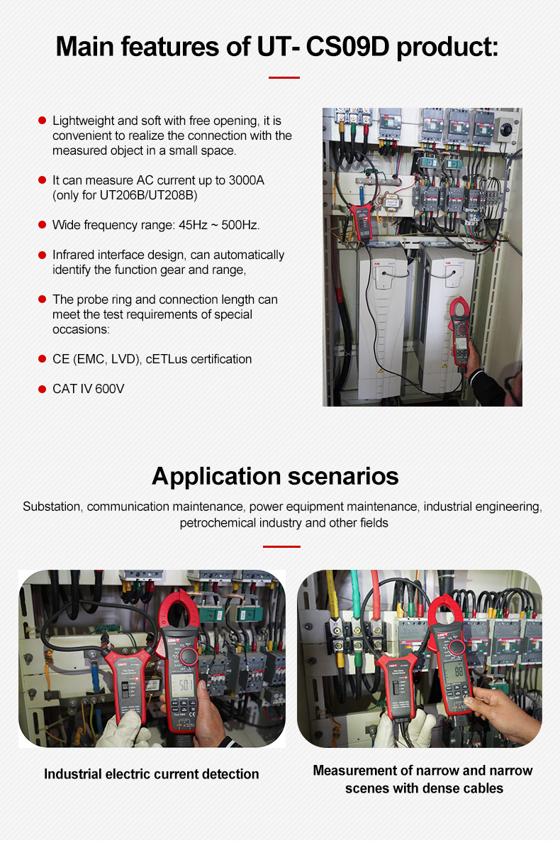 UNI-TUT-CS09D3000AACCurrentFlexibleClampMeterFlexClampSensorAmperemeterFrequencyMeterUT206BUT208BApp-1983051-3