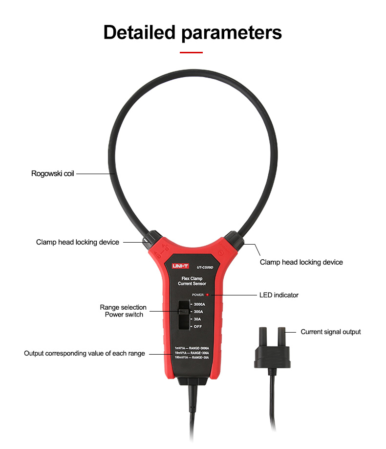 UNI-TUT-CS09D3000AACCurrentFlexibleClampMeterFlexClampSensorAmperemeterFrequencyMeterUT206BUT208BApp-1983051-6