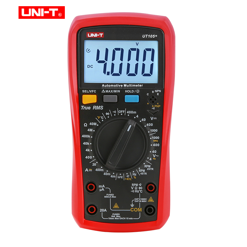 UNI-TUT105PlusAutomobileMultimeterTrueRMSAutoRangeVoltageCurrentFrequencyTemperatureTester-1984160-1