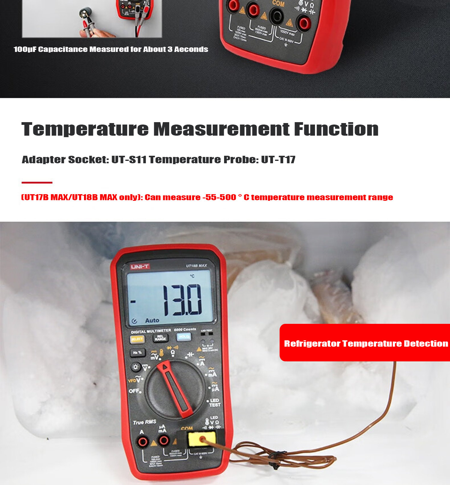 UNI-TUT17BMAXTrueRMSDigitalMultimetersVoltmeterAutoRangeAmmeterFrequencyCapacitanceTesterVFD-1994974-10