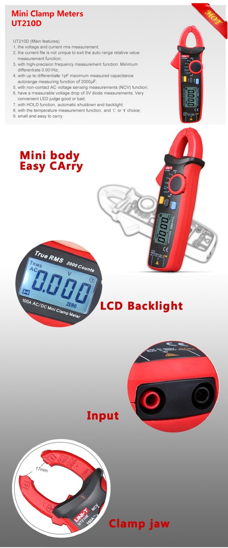 UNI-TUT210DDigitalClampMeterTemperatureMeasurementAutoRangeCapacitanceMultimeterACDCCur-1404793-2