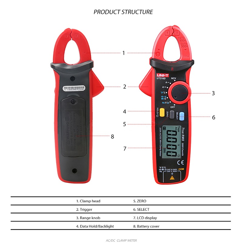 UNI-TUT210DDigitalClampMeterTemperatureMeasurementAutoRangeCapacitanceMultimeterACDCCur-1404793-6