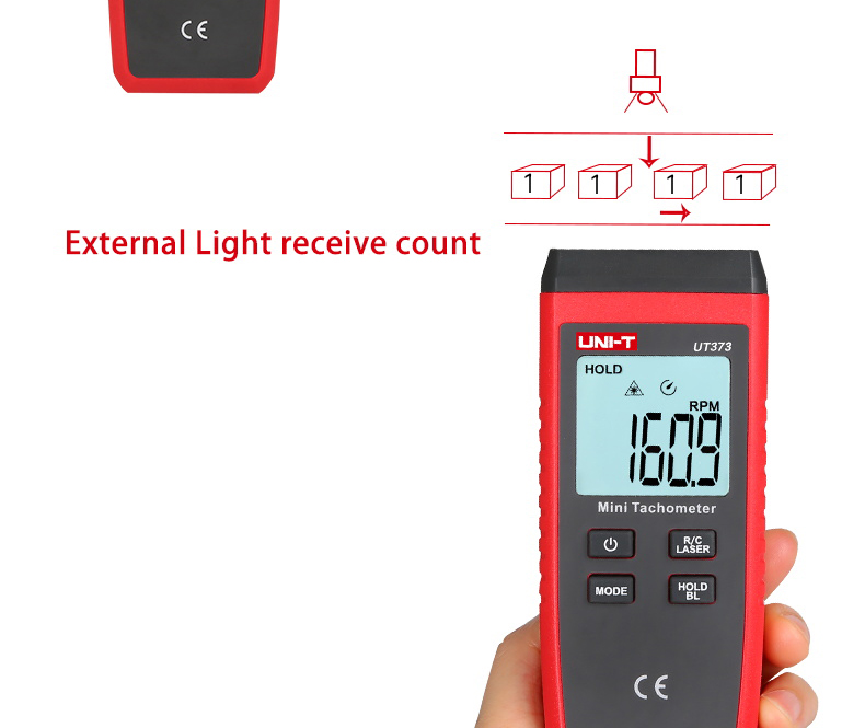 UNI-TUT373MiniDigitalLaserTachometerNonContact99999RPMGaugeTachometerSpeedTesterMeterwithLCDBackligh-1981457-3