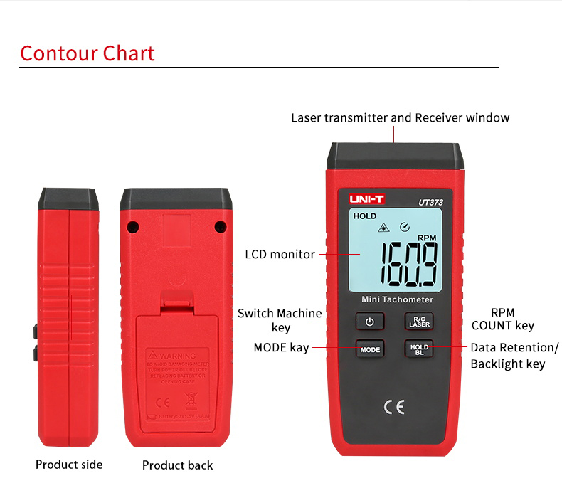 UNI-TUT373MiniDigitalLaserTachometerNonContact99999RPMGaugeTachometerSpeedTesterMeterwithLCDBackligh-1981457-9
