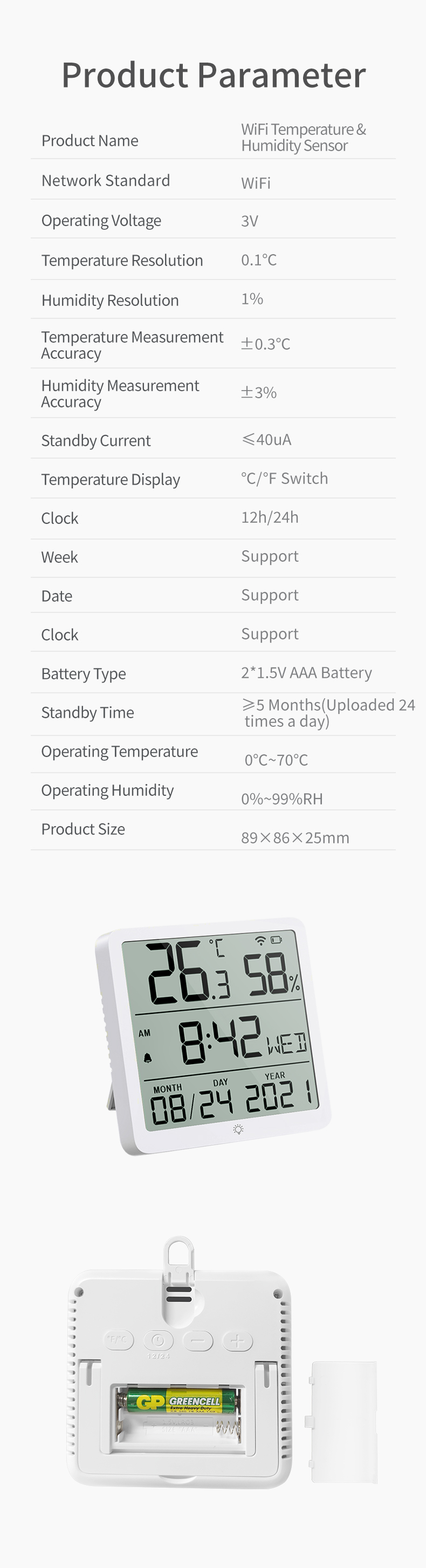 WiFiConnectedLCDDisplayTemperatureandHumidityMonitorwithMulti-FunctionClockandAlarmFeaturesSupportsC-2008092-10