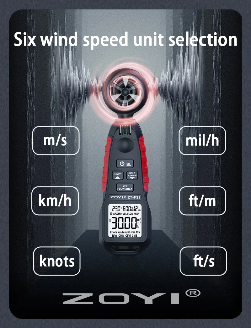 ZOYIZT-FS1HighPrecisionAnemometerWindSpeedTemperatureandHumidityMeasurement04-3000mswithClearLCDDisp-2013490-6