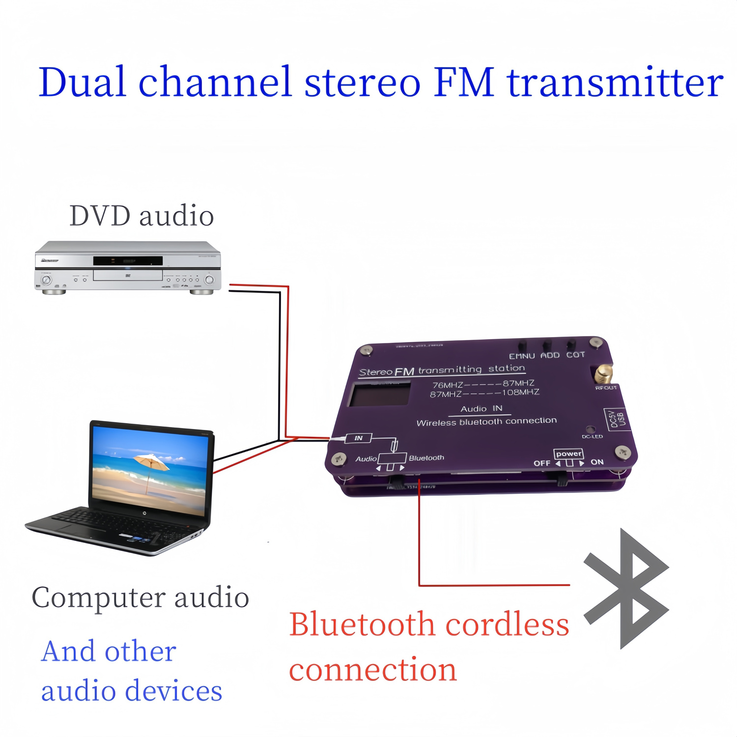 bluetooth-EnabledFMTransmitterandReceiverAdjustable76-108MHZFrequencyRechargeableLithiumBattery100Me-2014431-3