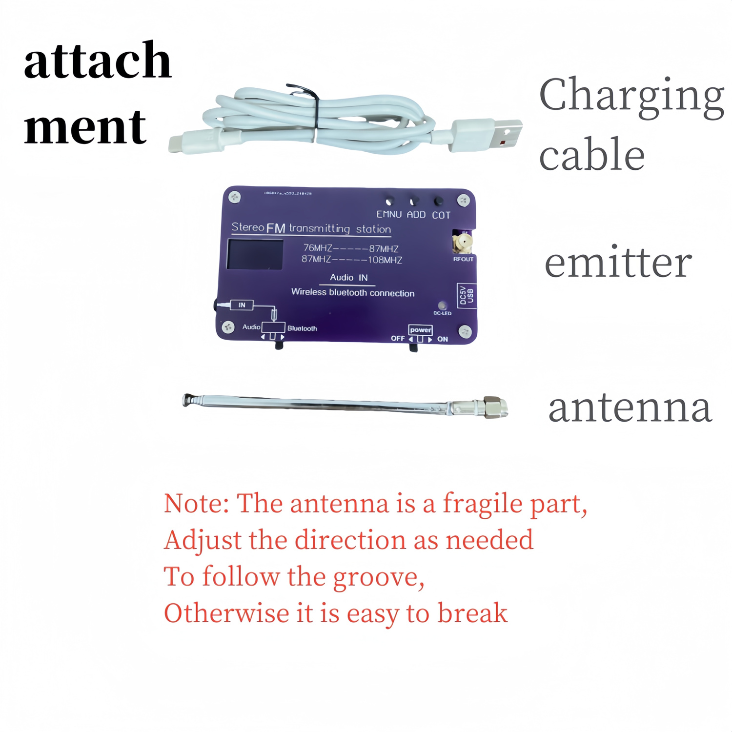 bluetooth-EnabledFMTransmitterandReceiverAdjustable76-108MHZFrequencyRechargeableLithiumBattery100Me-2014431-6