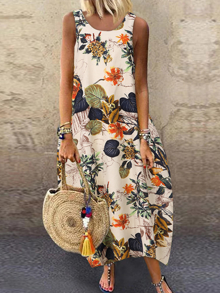 SleevelessO-neckLooseCausalFloralPrintMaxiDress-1591654-1