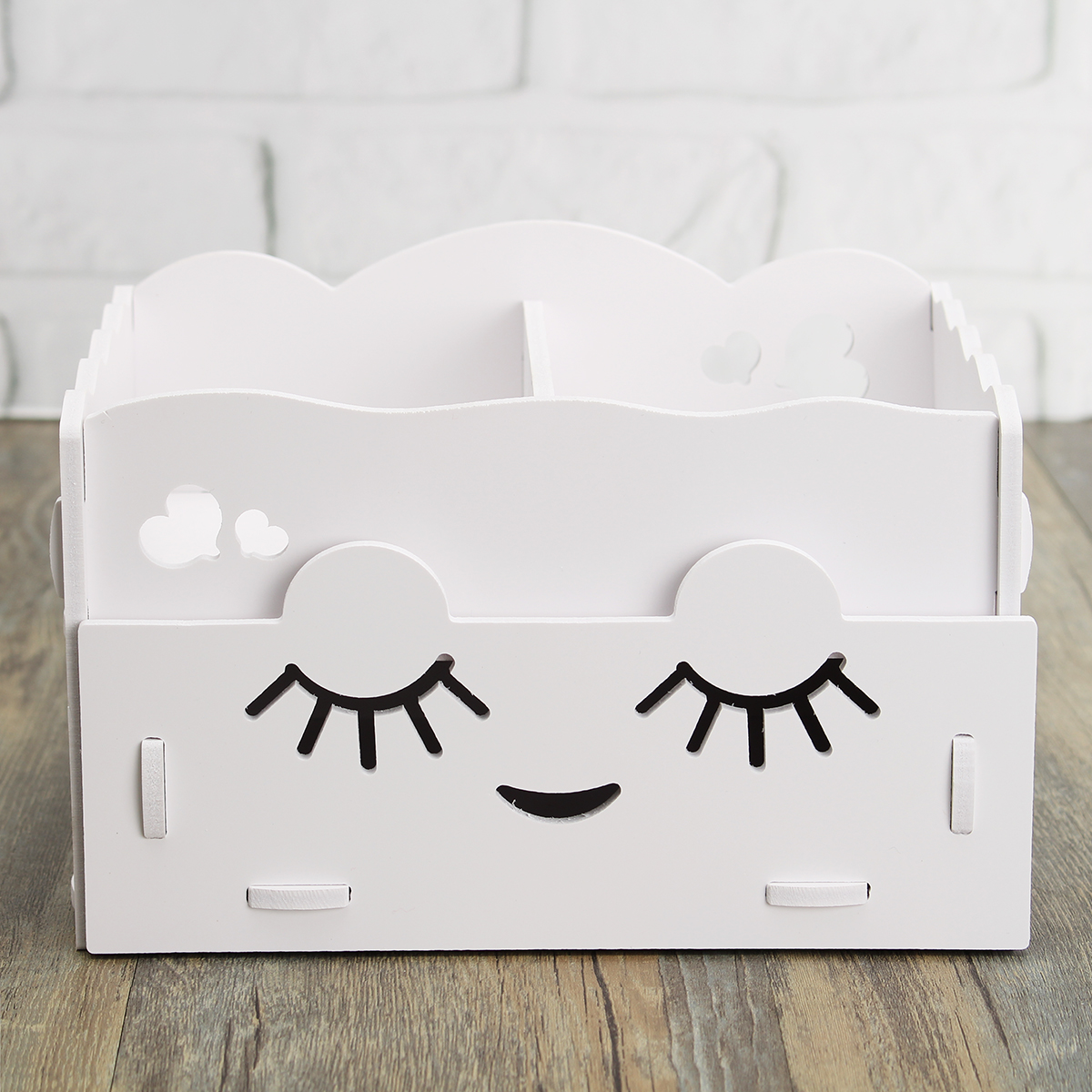 SmilingFaceCuteWoodenWhiteMakeupOrganizerNeatTableCollectingCaseCosmeticsTools-1123232-4