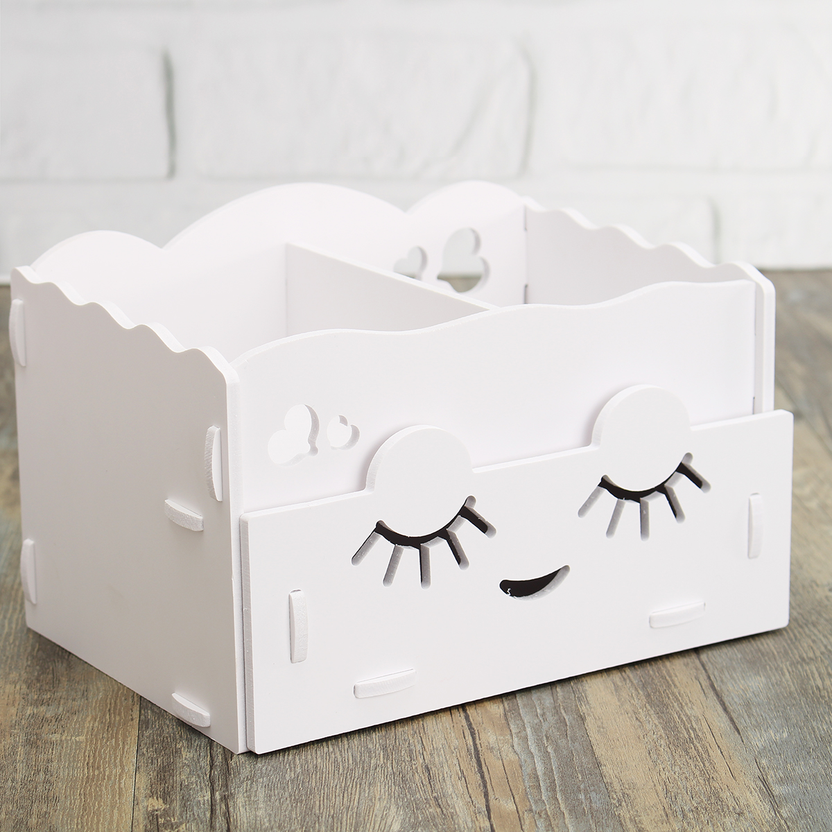 SmilingFaceCuteWoodenWhiteMakeupOrganizerNeatTableCollectingCaseCosmeticsTools-1123232-5