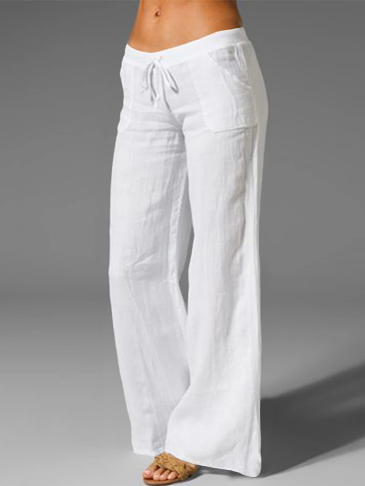 WideLegWomenLooseCottonPureColorElasticWaistTrousersPants-1589285-1