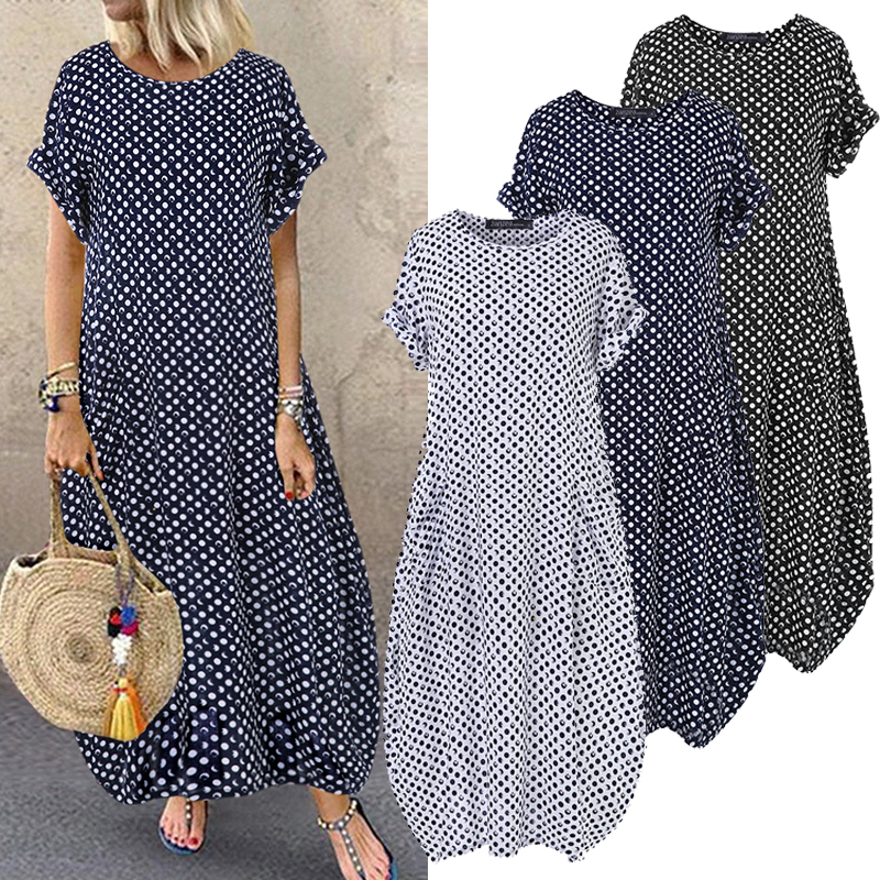 WomenPolkaDotPrintO-neckShortSleeveMaxiDress-1530463-1