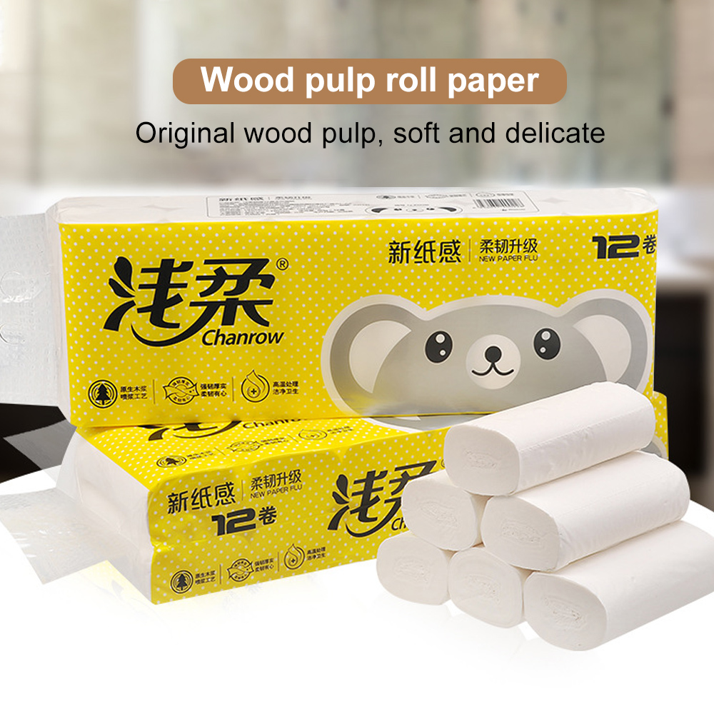 12RollsLot4LayersToiletRollPaperHomeBathToiletRollPaperPrimaryWoodPulpPaperRoll-1654682-1