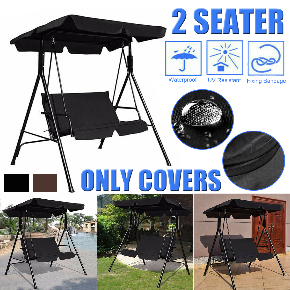 2SeatsGardenSwingCanopyCoverSeatCoverWaterproofHammockChairSparePatioReplacementAwning-1869028-1