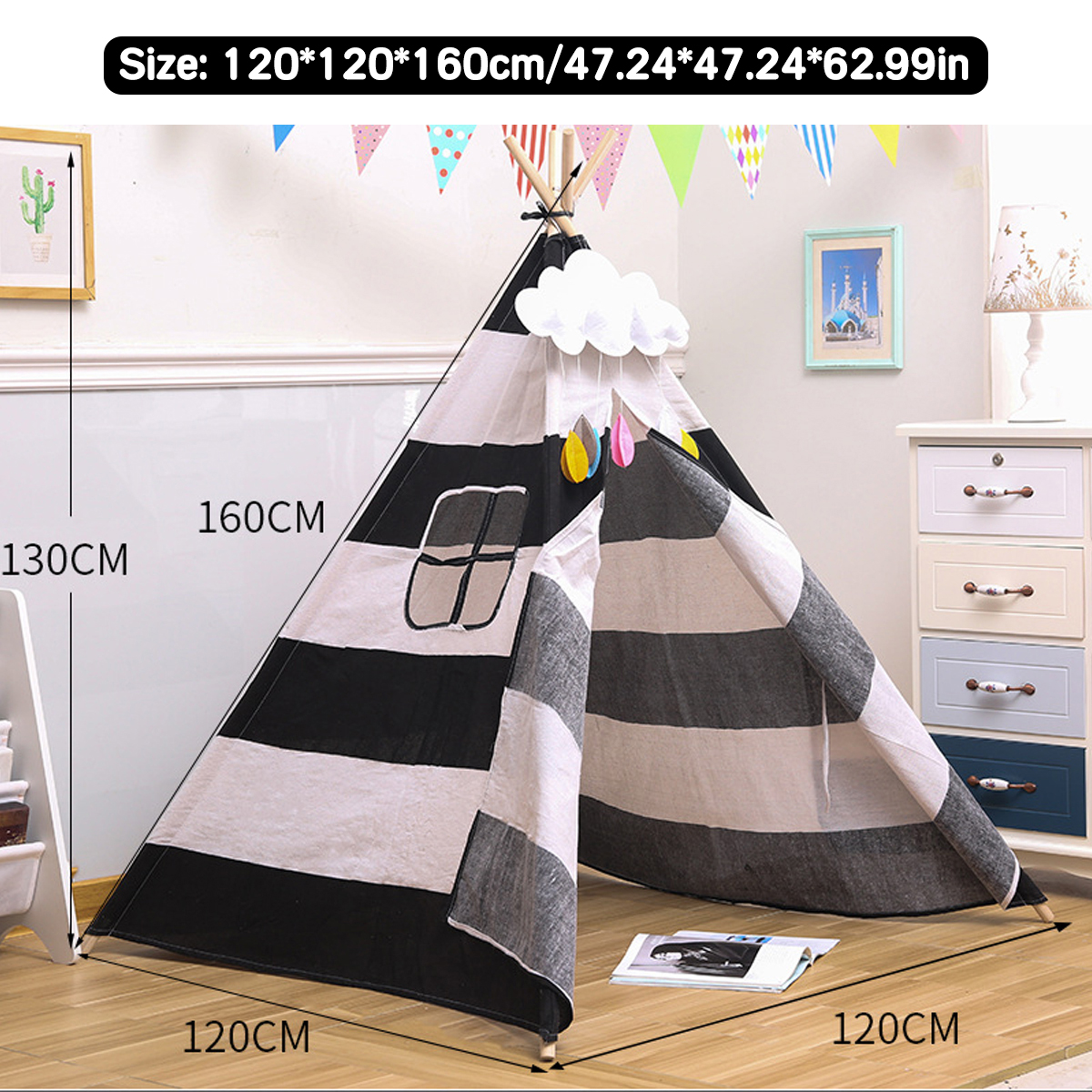 16mKidsPlayTentCottonTeepeeWigwamSleepingHouseIndoorOutdoor-1825840-5