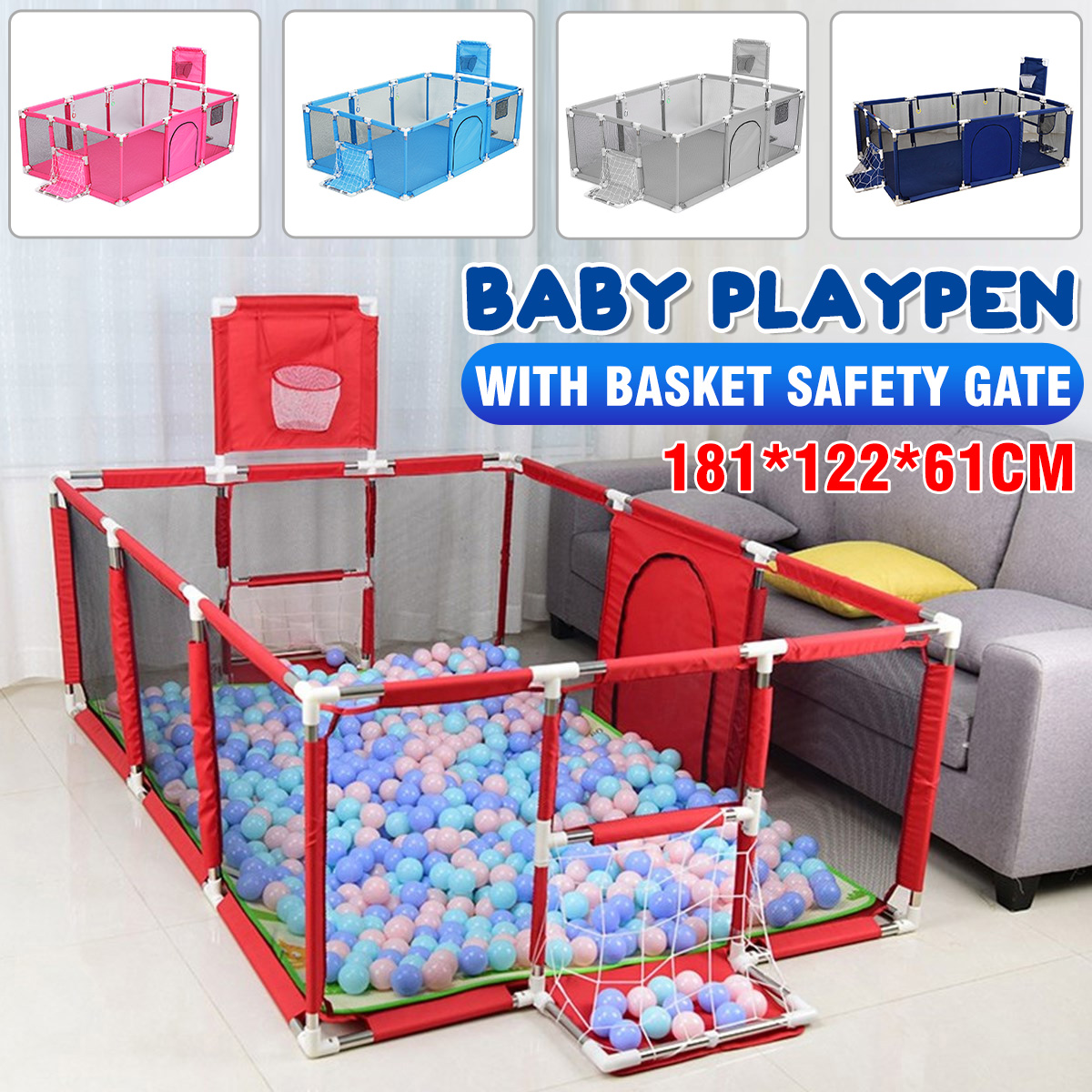 3in1BabyPlaypenInteractiveSafetyIndoorGatePlayYardsTentBasketballCourtKidsFurnitureforChildrenLargeD-1693785-1