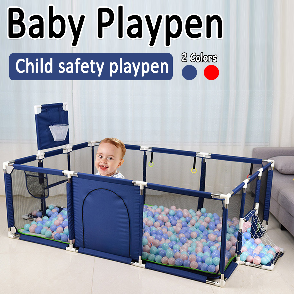 3in1BabyPlaypenInteractiveSafetyIndoorGatePlayYardsTentBasketballCourtKidsFurnitureforChildrenLargeD-1693785-2