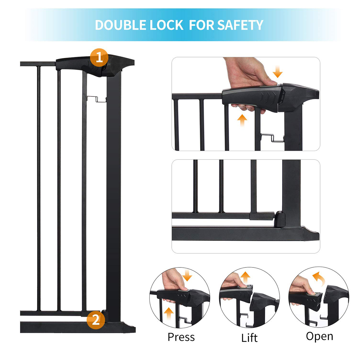 KINGSOWhiteBlackAdjustableAutoCloseMetalBabyGatewithSwingDoorForDoorwayStairs-1720075-11