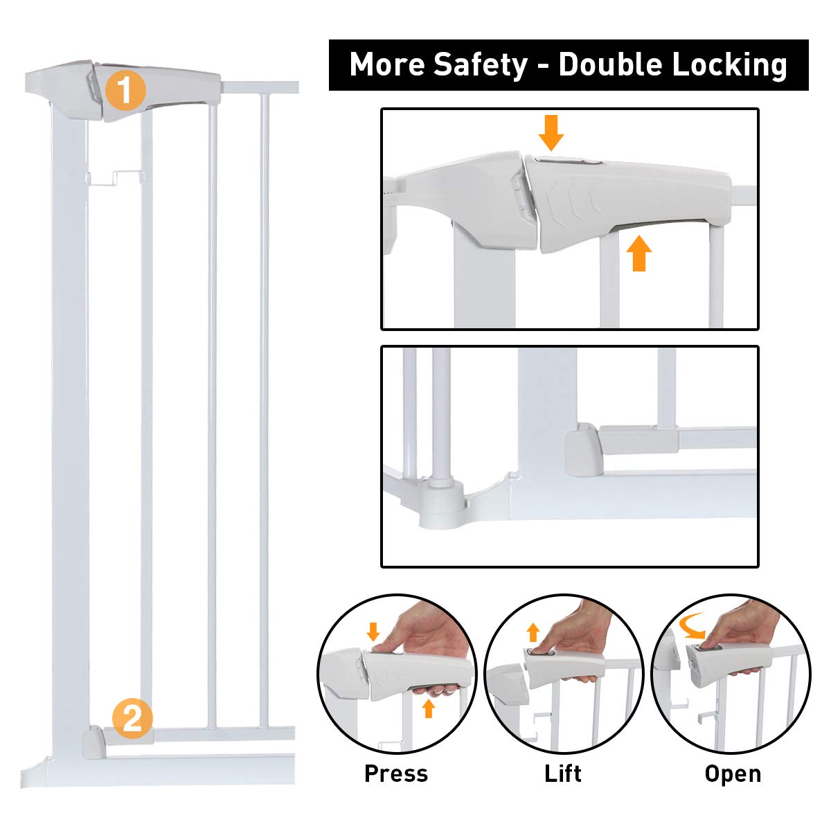 KINGSOWhiteBlackAdjustableAutoCloseMetalBabyGatewithSwingDoorForDoorwayStairs-1720075-12